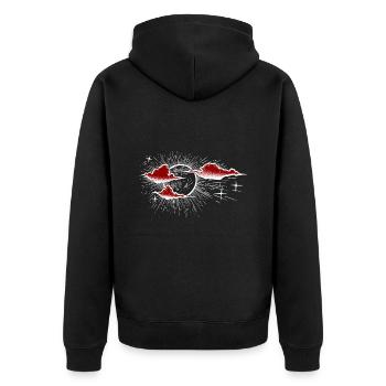 Nuages rouges & blanc line art dotwork tatouage - Veste à capuche bio Premium Unisexe - noir - Dos - Nico (187cm)
