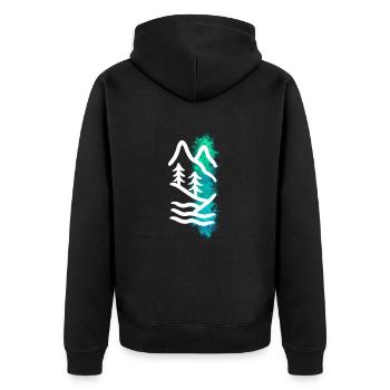 Waldlandschaft - Aquarell & Strichzeichnung weiß - Unisex Premium Bio Zip Hoodie - Schwarz - Hinten - Nico (187cm)