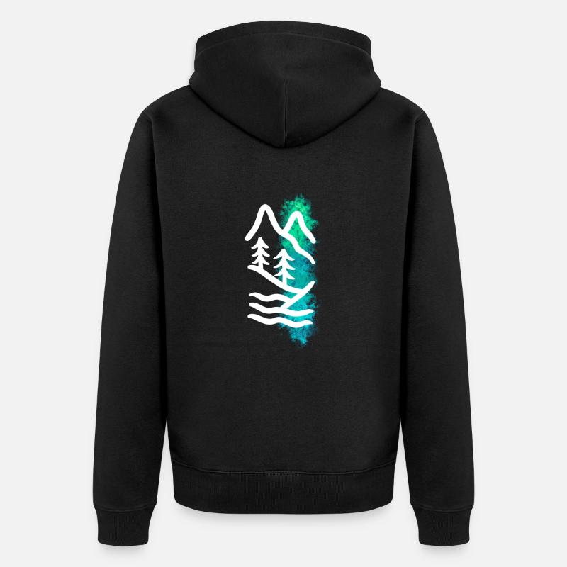 Paysage forêt - Aquarelle & line art blanc - Veste à capuche bio Premium Unisexe - noir