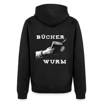 Buch – Bücherwurm - Unisex Premium Bio Zip Hoodie - Schwarz - Hinten - Nico (187cm)