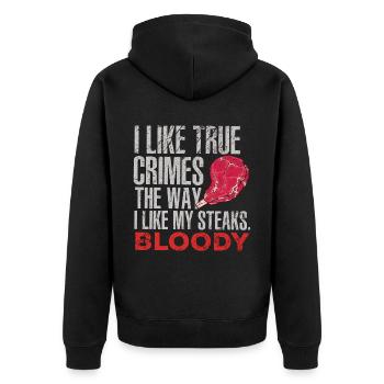 Grill True Crime Bloody Rare Steak Funny BBQ Lo - Unisex Premium Bio Zip Hoodie - Schwarz - Hinten - Nico (187cm)