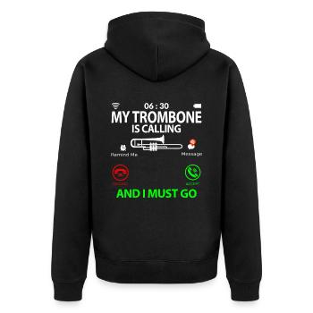 Trombone Player Sprüche Lustig Witzig mit Spruch - Unisex Premium Bio Zip Hoodie - Schwarz - Hinten - Nico (187cm)