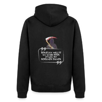 Der Tod witzig schwarzer Humor Menschen Schrift - Unisex Premium Bio Zip Hoodie - Schwarz - Hinten - Nico (187cm)