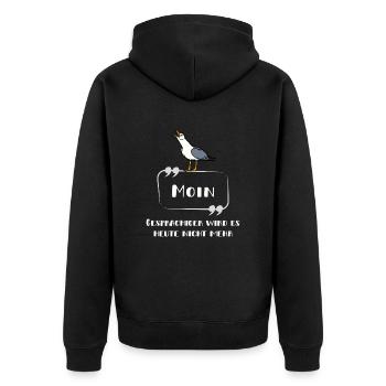 Moin - schreiende Möwe Schrift lustig norddeutsch - Unisex Premium Bio Zip Hoodie - Schwarz - Hinten - Nico (187cm)