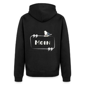 MOIN Möwe Nest Möwenmutter norddeutsch Schriftzug - Unisex Premium Bio Zip Hoodie - Schwarz - Hinten - Nico (187cm)