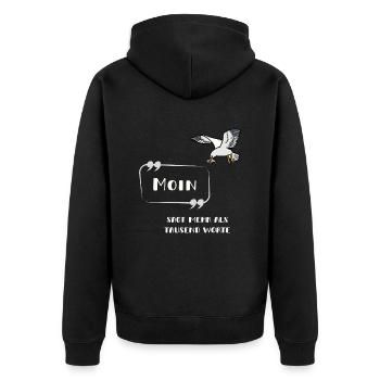 Moin sagt mehr als tausend Worte Möwe norddeutsch - Unisex Premium Bio Zip Hoodie - Schwarz - Hinten - Nico (187cm)