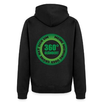 Meine Meinung über Grüne hat sich um 360 Grad geän - Unisex Premium Bio Zip Hoodie - Schwarz - Hinten - Nico (187cm)