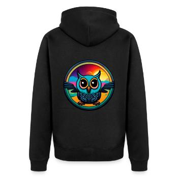 Cute Owl Circle - Unisex Premium Organic Zip Hoodie - black - Back - Nico (187cm)