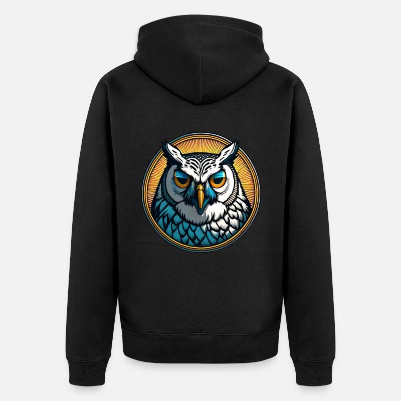 Weise Eule Weisheit - Unisex Premium Bio Zip Hoodie - Schwarz