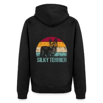 Australian Silky Terrier Vintage Retro - Unisex Premium Organic Zip Hoodie - black - Back - Nico (187cm)