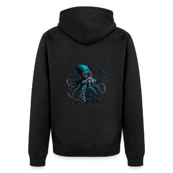 Pieuvre géante steampunk au-dessus d’un petit village - Veste à capuche bio Premium Unisexe - noir - Dos - Nico (187cm)
