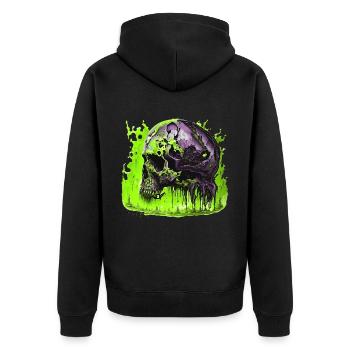Gruseliger Helloween Schädel Skull - Unisex Premium Bio Zip Hoodie - Schwarz - Hinten - Nico (187cm)