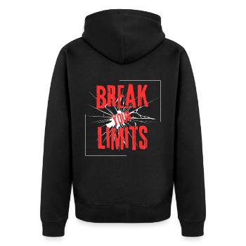 break your limits - Unisex Premium Bio Zip Hoodie - Schwarz - Hinten - Nico (187cm)