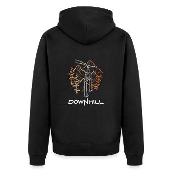 Downhill-Logo - Unisex Premium Bio Zip Hoodie - Schwarz - Hinten - Nico (187cm)