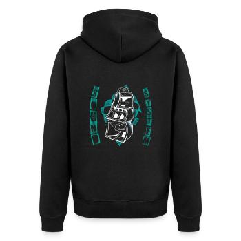 KOSTENLOSES Soundsystem Techno-Party-Kunst - Unisex Premium Bio Zip Hoodie - Schwarz - Hinten - Nico (187cm)