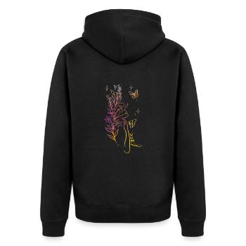 befreite Frau Strichzeichnung Farbe - Unisex Premium Bio Zip Hoodie - Schwarz - Hinten - Nico (187cm)