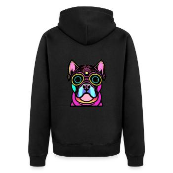 Glücklicher Hund. Glückliche Hunde. Bulldogge - Unisex Premium Bio Zip Hoodie - Schwarz - Hinten - Nico (187cm)