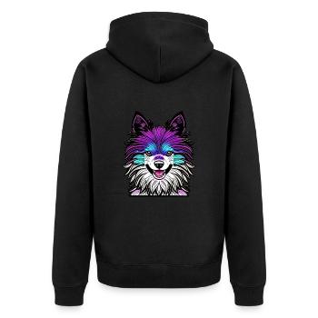 Glücklicher Hund. Glückliche Hunde. Pommern! - Unisex Premium Bio Zip Hoodie - Schwarz - Hinten - Nico (187cm)