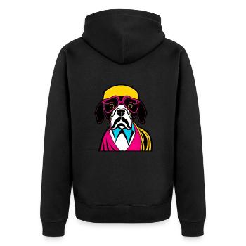 Glücklicher Hund. Glückliche Hunde. Boxer - Unisex Premium Bio Zip Hoodie - Schwarz - Hinten - Nico (187cm)
