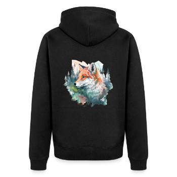 Fuchs Fuchskopf Natur Wildnis Wald Bäume Berge - Unisex Premium Bio Zip Hoodie - Schwarz - Hinten - Nico (187cm)