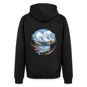 Berge Natur Outdoor mit Mond - Unisex Premium Bio Zip Hoodie - Schwarz - Hinten - Nico (187cm)