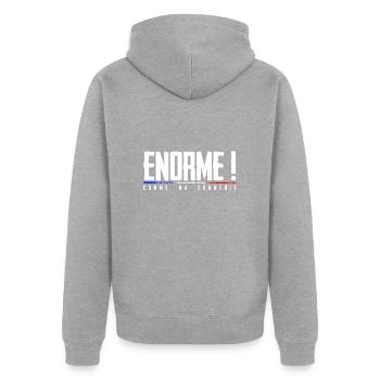 Enorme ! comme ma connerie humour made in Fr. - Veste à capuche bio Premium Unisexe - gris chiné - Dos - Nico (187cm)