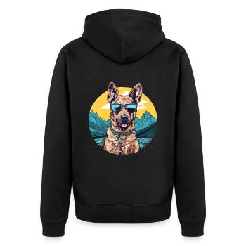 Cool German Shepherd with Sunglasses - Unisex Premium Organic Zip Hoodie - black - Back - Nico (187cm)