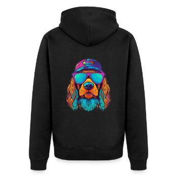 Cool dog with sunglasses - Unisex Premium Organic Zip Hoodie - black - Back - Nico (187cm)