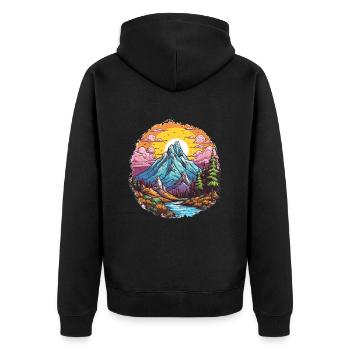 Bunter Berg mit Fluss Cartoon Style - Unisex Premium Bio Zip Hoodie - Schwarz - Hinten - Nico (187cm)