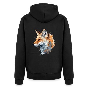 Fuchs realistisch/abstrakt - Unisex Premium Bio Zip Hoodie - Schwarz - Hinten - Nico (187cm)