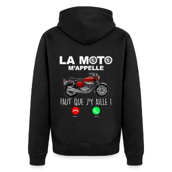 Passion moto cadeau drôle pour motard - Veste à capuche bio Premium Unisexe - noir - Dos - Nico (187cm)