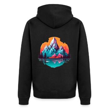 Panorama de montagne coloré - Veste à capuche bio Premium Unisexe - noir - Dos - Nico (187cm)