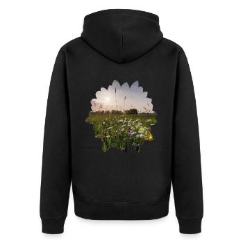 Blumige Landschaft - Unisex Premium Bio Zip Hoodie - Schwarz - Hinten - Nico (187cm)