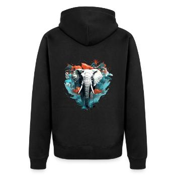 Künstlerischer Elefant - Unisex Premium Bio Zip Hoodie - Schwarz - Hinten - Nico (187cm)