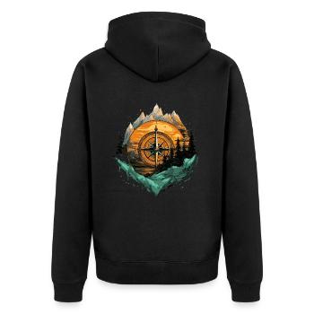 Kompass Wald Berge - Unisex Premium Bio Zip Hoodie - Schwarz - Hinten - Nico (187cm)