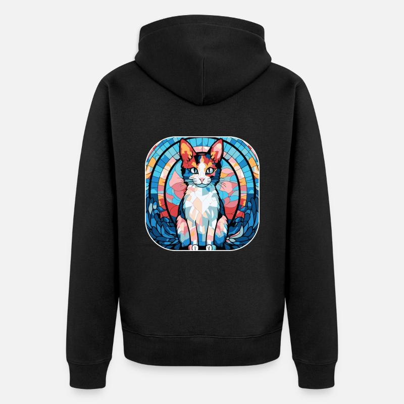 Aquarelle colorée de race de chat japonais Bobtail - Veste à capuche bio Premium Unisexe - noir