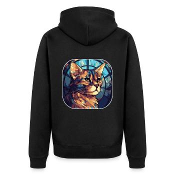 Bunte Aquarellfarbe der braunen Katzenrasse Havanna - Unisex Premium Bio Zip Hoodie - Schwarz - Hinten - Nico (187cm)