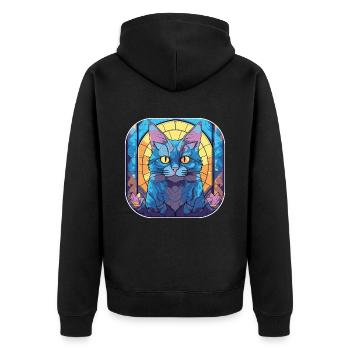 Colorful Chartreux Cat Breed Watercolor Painting - Unisex Premium Organic Zip Hoodie - black - Back - Nico (187cm)