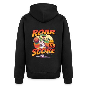 Basketball Dino T-Rex Spieler Sport Comic Cartoon - Unisex Premium Bio Zip Hoodie - Schwarz - Hinten - Nico (187cm)