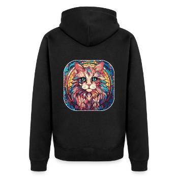 Bunte RagaMuffin Katzenrasse Aquarellmalerei - Unisex Premium Bio Zip Hoodie - Schwarz - Hinten - Nico (187cm)
