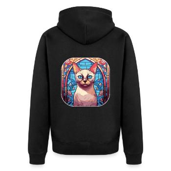 Peinture à l’aquarelle de race de chat tonkinois colorée - Veste à capuche bio Premium Unisexe - noir - Dos - Nico (187cm)
