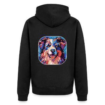 Aquarelle colorée de race de chien de berger australien - Veste à capuche bio Premium Unisexe - noir - Dos - Nico (187cm)