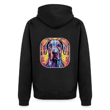 Bunte Deutsche Dogge Hunderasse Aquarellglas Pai - Unisex Premium Bio Zip Hoodie - Schwarz - Hinten - Nico (187cm)