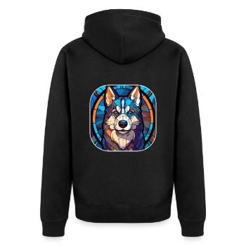 Bunte Husky-Hunderasse Aquarellglasmalerei - Unisex Premium Bio Zip Hoodie - Schwarz - Hinten - Nico (187cm)