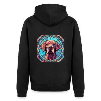 Peinture sur verre aquarelle colorée de race de chien Labrador - Veste à capuche bio Premium Unisexe - noir - Dos - Nico (187cm)