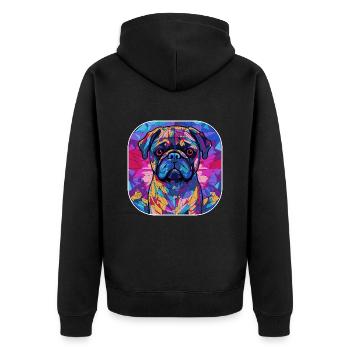 Bunte Mops-Hunderasse Aquarell-Glasmalerei - Unisex Premium Bio Zip Hoodie - Schwarz - Hinten - Nico (187cm)