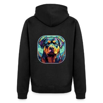 Bunte Rottweiler-Hunderasse Aquarellglas Pai - Unisex Premium Bio Zip Hoodie - Schwarz - Hinten - Nico (187cm)