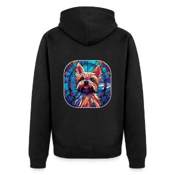 Bunte Yorkie-Hunderasse Aquarellmalerei - Unisex Premium Bio Zip Hoodie - Schwarz - Hinten - Nico (187cm)