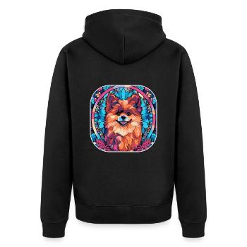 Bunte Pomeranian Hunderasse Aquarellglas Pai - Unisex Premium Bio Zip Hoodie - Schwarz - Hinten - Nico (187cm)
