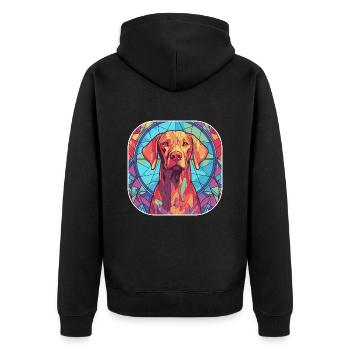 Bunte Vizsla Hunderasse Aquarell Glas Paintin - Unisex Premium Bio Zip Hoodie - Schwarz - Hinten - Nico (187cm)
